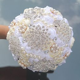 Decorative Flowers Arrived Whtie And Cream Slik Rose Flower Bouquet Artificial Bridal For Wedding Decoration