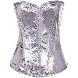 Bustiers & Corsets Corset Bustier Top Women Vintage Style Gold Silver Overbust Leather Nightclub Sexy Slimming Goth Clothes