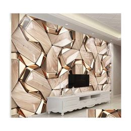 Wallpapers Selfadhesive Mural Wallpaper Modern 3D Abstract Geometry Gold Metal Pattern P O Wall Paper Living Room Ktv Waterproof Can Dh2B0