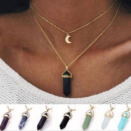 Chains Gothic Moon Variety Natural Stone Pendant Choker Necklace For Women Wedding Punk Gold Colour Long Chain Jewellery Gift