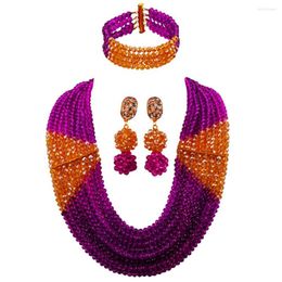 Wedding Jewellery Sets Lovely Purple And Champagne Gold AB African Necklace Nigerian Beads Bridal Set For Women LBSJ08