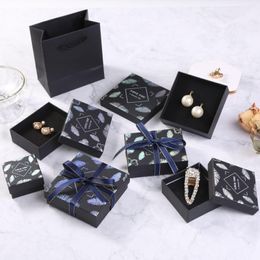 Jewellery Pouches 12pcs Organiser Box For Earrings Necklace Bracelet Display Gift Holder Packaging Black Cardboard Boxes Feather Print