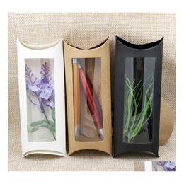 Gift Wrap Pillow Window Box 16X7X2.4Cm Brown White Black Cardboard With Clear Pvc For Proucts Gifts Drop Delivery Home Garden Festiv Dhvoy