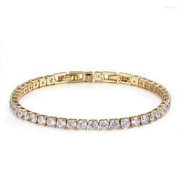 Link Bracelets Round CZ Chain Brass Gold Colour Tennis Bracelet & Bangles For Women Girls Gift Jewellery Braceletes Pulseras Bracciali