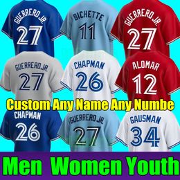 2023 S-4XL Custom Vladimir Guerrero Jr. Camisa de beisebol BO BICHETTS ALEJANDRO TORONTO KIRK MATT CHAPMAN GEORGE SPRINGER BLUE JAYS DRURY HERNANDEZ GURRIEL JR. Camisas