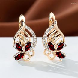 Hoop Earrings Charm Female Zircon Flower Green Crystal Red Stone Rose Gold Color Wedding For Women