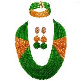 Wedding Jewellery Sets Latest Green Champagne Gold AB Nigerian Beaded Necklaces African Beads Set Crystal Bridal LBSJ05