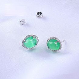 Stud Earrings Chalcedony Stone Earring Pure Silver Colour Chrysoprase Temperament Female Microscope Contracted