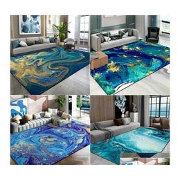 Carpets Nordic Luxury Abstract Living Room Area Rug Watercolor Blue Green Ocean Fluid Marble Gilt Golden Carpet Bedroom Bedside Drop Dhwln