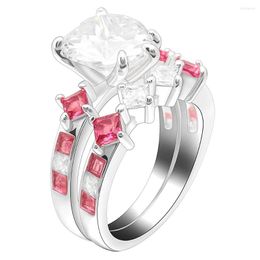 Wedding Rings Ufooro White Big Stone Zircon Ring Set For Women Rhodium Plated Princess Lady Gift Engagement Pave Color
