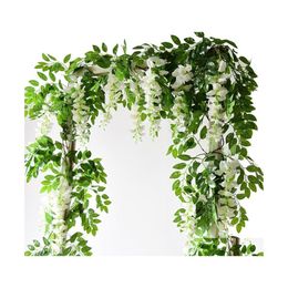 Decorative Flowers Wreaths 2M Wisteria Artificial Vine Garland Wedding Arch Decoration Fake Plants Foliage Rattan Trailing Faux Iv Dhj7X