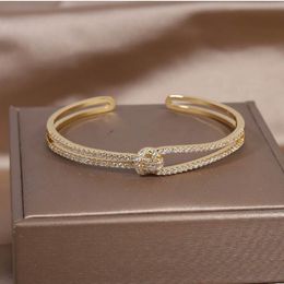 14K real gold plating exquisite luxury full zircon knot bracelet elegant women's wedding party opening adjustable bracelet