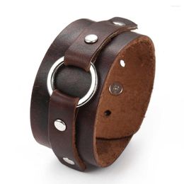 Charm Bracelets 2023 Fashion Jewellery Vintage Handmade Wide Leather Bracelet Cuffs Alloy Ring Accessories For Men's Gifts