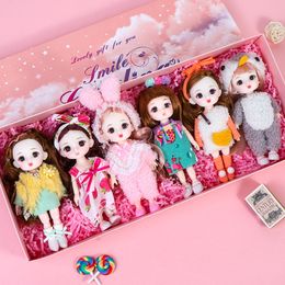 Dolls BJD Doll 13 Movable Joints 3D Eyes 6/piece Set of 16CM Fashion Cute Makeup Gift Box Doll Set Girl Boy Toy Gift for Children 230111