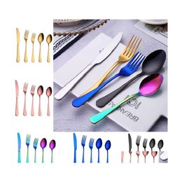 Flatware Sets Colorf 5 Pcs/Set Set Tableware Cutlery Fork Knife Spoon Teaspoon Kitchen Accessories For Wedding Home Parties Drop Del Dhhdn