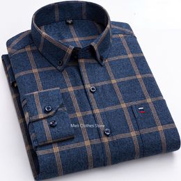 Men's Casual Shirts Pure Cotton Plaid Long Sleeve Regular Fit Men Oversized Leisure Autumn Male Blouse Plus Size 230111