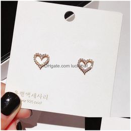 Stud Fashion Jewellery S925 Sier Post Earring Zircon Hollow Out Love Heart Earrings Drop Delivery Dhlsz