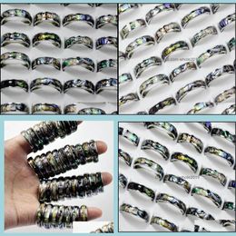 Band Rings Wholesale 50Pcs 6Mm Abalone Shell Stainless Steel Fashion Jewelry Summer Ring For Man Women Bk Lots Drop Delivery Dhqqp