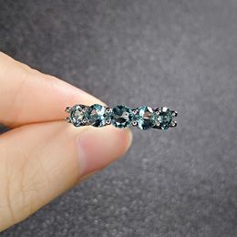 Wedding Rings Dainty Female Aqua Blue Zircon Ring Charm Silver Colour Open Engagement Luxury Crystal Round Stone For WomenWedding