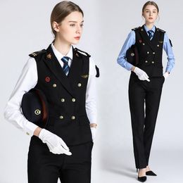 Women's Two Piece Pants Chinese Luxury Bus High-Speed Railway Office Vest Formal Double Breasted Vest Business Ladies Waistcoat Blouse Pants Suit