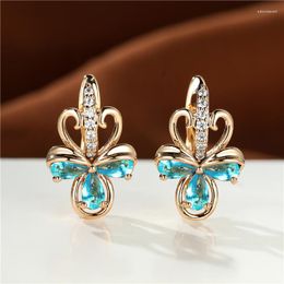 Hoop Earrings Luxury Fashion Crystal Flower Mystic Multicolor Zircon Boho Rose Gold Color Wedding For Women