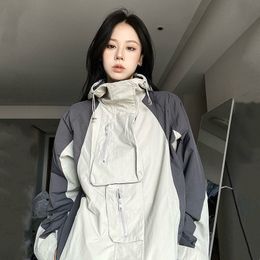 Women's Jackets HOUZHOU Vintage Outdoor Women Y2k Streetwear Waterproof Oversized Autumn Hooded Harajuku Windbreaker Coat Korean Fashion 230110