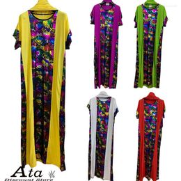 Ethnic Clothing Cotton Summer Short Sleeve Women's Muslim Abaya With Scarf Bronzing Africa Kaftan Casual Wear Prayer Boubou Maxi200
