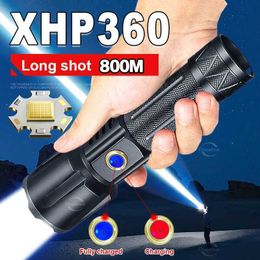 Flashlights Torches Powerful XHP360 Flashlight Rechargeable LED Torch Lighting 1500M Waterproof 50W Hand Lamp High Power Led Flashlights Power Bank 0109