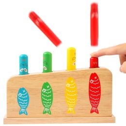 Blocks Montessori Wooden PopUp Toy Cartoon Tap Bounce Stick Early Educational For Toddlers Baby Fine Motor Training Game s 230111