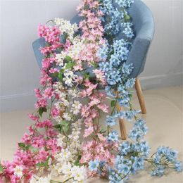 Decorative Flowers 2.3m Wisteria Artificial Cherry Blossom Vine Hanging Ivy Flower Garland Rattan Wedding Home Decor Wall