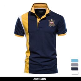 Men's Polos AIOPESON 100% Cotton Badge Embroidery Polo Shirt for Short-sleeved Patchwork Quality Summer Brand Clothing 230111