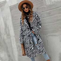 Women's Knits Tees Autumn Winter Imitation Fur Zebra Grain Wool Blend Women Long Coat 230111