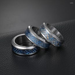 Wedding Rings YWSHK Fashion Men 8mm Wide Rotation Dragon Ring Stainless Steel Carbon Fibre Solid For Christmas Gift Promise Jewellery