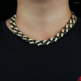Choker Miami Cuban Link Chain Hiphop Mens Iced Out Rhinestones Two Tone Color White Black 5A Cz Cool Fashion Jewelry Drop