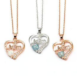 Pendant Necklaces 2023 Fashion Opal Mother Crystal Heart Necklace Silver Colour Jewellery For Woman Luxury Mother's Day Gifts