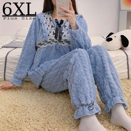 Men's Sleepwear Women Winter Flannel Pyjamas Set Thickness Warm Suit Oversize 6XL Large Size Coral Fleece Home Clothes Pyjamas Pijama 230111