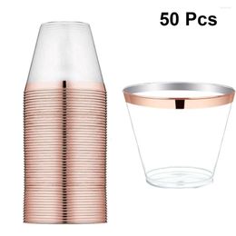 Cups Saucers 50pcs Rose Gold Rimmed 9oz Transparent For Wedding