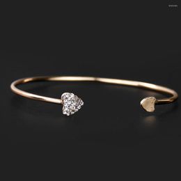 Bangle Stainless Steel Heart Thin Zircon Adjustable Bracelet Crystal Rhinestone Peach Open End Woman Girl Friend Jewellery Gift