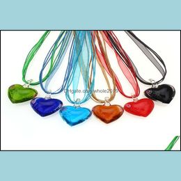 Pendant Necklaces Wholesale 6Pcs Handmade Murano Lampwork Glass Mixed Color Heart Pendants Silk Cords Necklace Drop Delivery Jewelry Dhraj