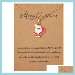 Pendant Necklaces Merry Christmas Necklace With Gift Card Santa Claus Tree Sock Snowman Gold Chains For Women Girls Party Jewellery 8 Dhzbv