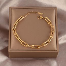 Link Bracelets Punk 316L Stainless Steel Bracelet Charm Gold Color Thick Chain For Women Fashion Jewelry Gift Wholesale