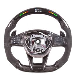 Car Styling Driving Wheel Real Carbon Fibre LED Performance Steering Wheels Compatible For AMG A45 A63 C45 C63 E63 W205 W204