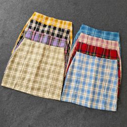 Skirts Summer Harajuku Plaid Pencil Womens High Waist Mini Lining With Shorts Korean Streetwear Vintage Sexy SkirtSkirts