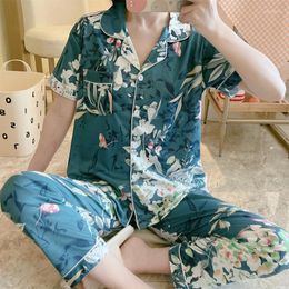Women's Sleepwear Sale Women Home Wear 2023 Spring Summer Short Sleeved Pajamas Set Long Pant Pyjamas Sets Cotton Leisure