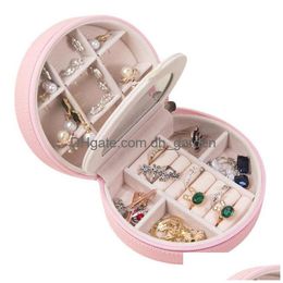 Jewelry Boxes Box Organizer Pu Leather Jewellery Case With Mirror For Rings Earrings Necklace Travel Gifts Girls Women Drop Dhgarden Dhhvt