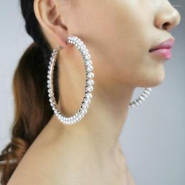 Hoop Earrings 90mm Diameter Imitation Pearl Big For Women Statement Brincos Wedding Jewellery