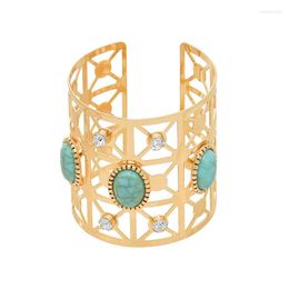 Bangle Rhinestones Women Bracelets Stone Bohemian Ethnic Hollow Carved Baroque Charms Wide Jewellery Female