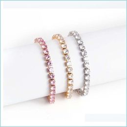 Chain Stainless Steel Crystal Zircon Bracelet Tennis 5Mm Claw Chains Ladies Necklaces Fashion Shinny Jewellery Wholesale Sliver Rose G Dhtlz