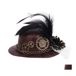 Other Event Party Supplies Halloween Gothic Mini Top Hat Steampunk Gears Chain Feather Cosplay Hair Clip N58F Drop Delivery Home G Dhcqs