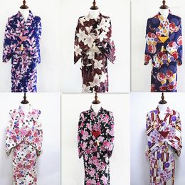 Ethnic Clothing Japanese Kimono Women's Summer Yukata Cotton Retro Formal Long Dress Travel Pography Wear Cosplay Costume 4pcs Set